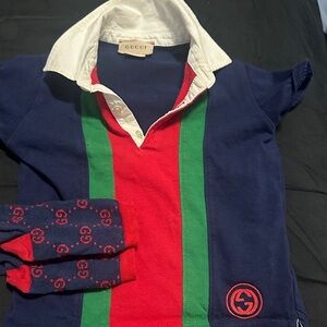 Gucci Kids Polo Shirt in Blue, Red, and Green